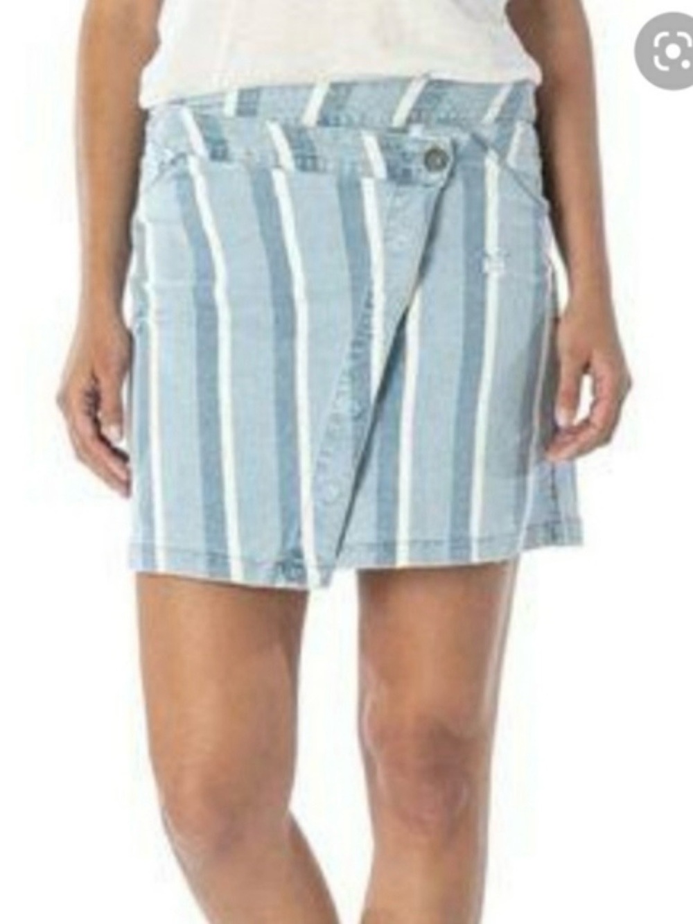 Kut from the Kloth Connie Asymmetrical Button Up Striped Denim Skirt